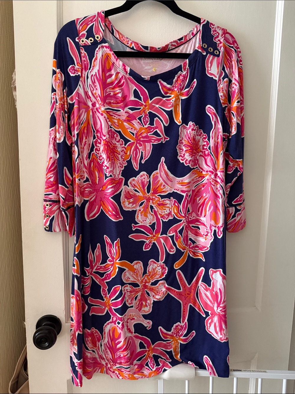 Lilly Pulitzer Navy Floral Swim Cover-Up with Pink and Orange Accents